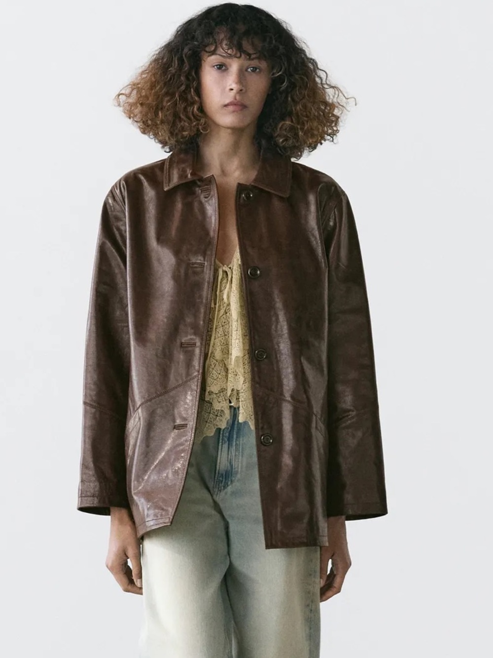 Massimo Dutti NWT nappa leather jacket brown 4704/664